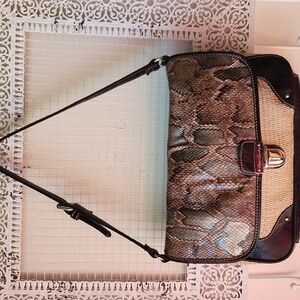 Straw Python Print Purse Vegan Leather Woven